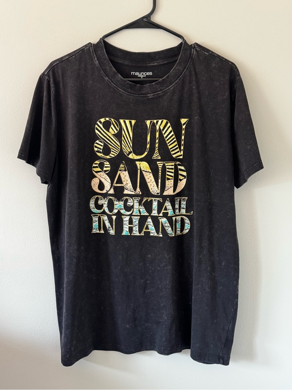 Maurices Black Graphic Tee with Yellow and Teal Print